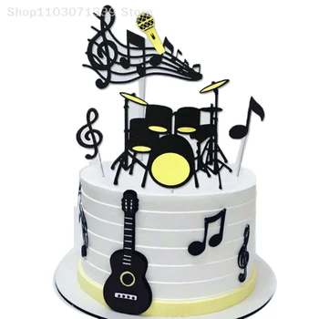 1 комплект музикални Ноти Happy Birthday Cartoony Topper за торта, на Хартиен флаг за кифли, Китара, Детски Душ, Печене на торта за Рожден Ден, парти Украса - Изображение 2  